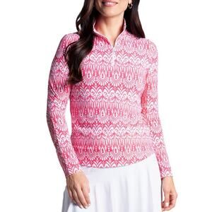 IBKUL Sz XL Pink Geometric LS Barbary UPF 50+ Wicking Mesh panel Golf Icefil Fbr